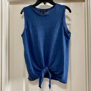 Banana Republic Linen Top Blue Tie Front Blouse